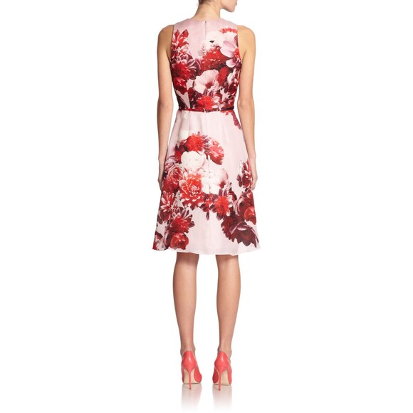 NWT New Designer Carolina Herrera $2490 Pink Silk Dress Flowers Red 12 Womens - Picture 3 of 12